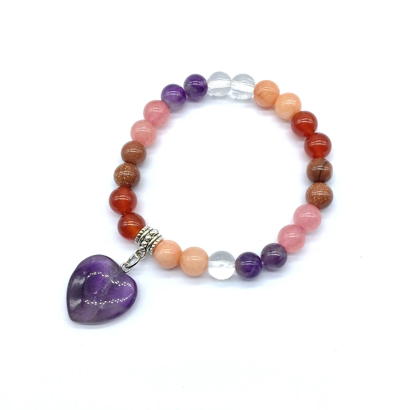 Модный камень эластичный браслет из бусин с сердцем очаровательные женские