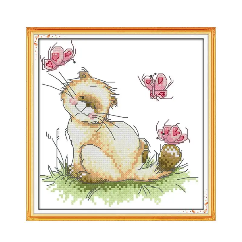 Joy Sunday 11CT 14CT ручная вышивка крестом Набор милый котенок животное нить DMC Вышивка diy Вышивка Картины