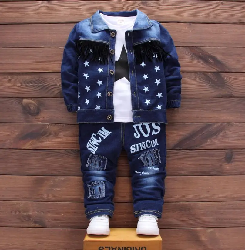 

new 2018,baby boy clothes,children fashion clothing set,baby sport suit,boy denim 3 pcs set T-shirt+coat+pants set for kids 1-3T
