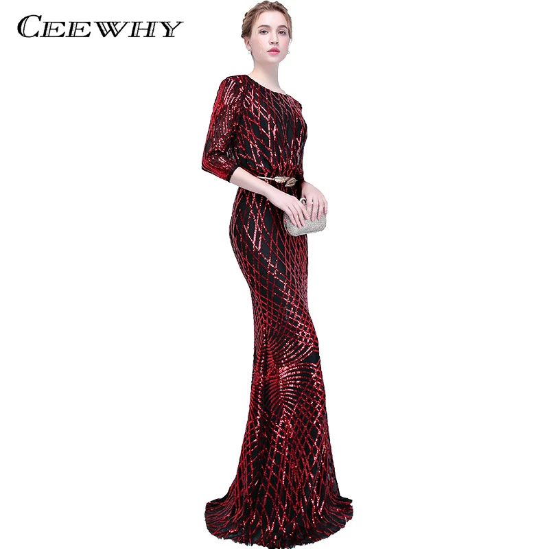 Ceewhy Vestido De Festa бордовый Выпускные платья блестками Вечерние Длинные Пром платье