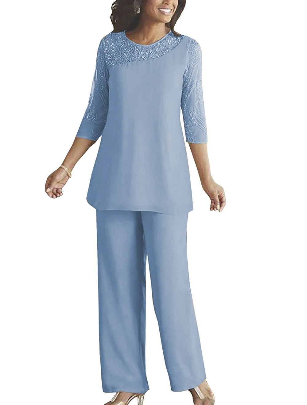 light blue Женские Элегантные Блестки из 2 предметов, шифоновое платье для матери невесты, 3/4 рукава для свадьбы, жениха - Цвет: light blue