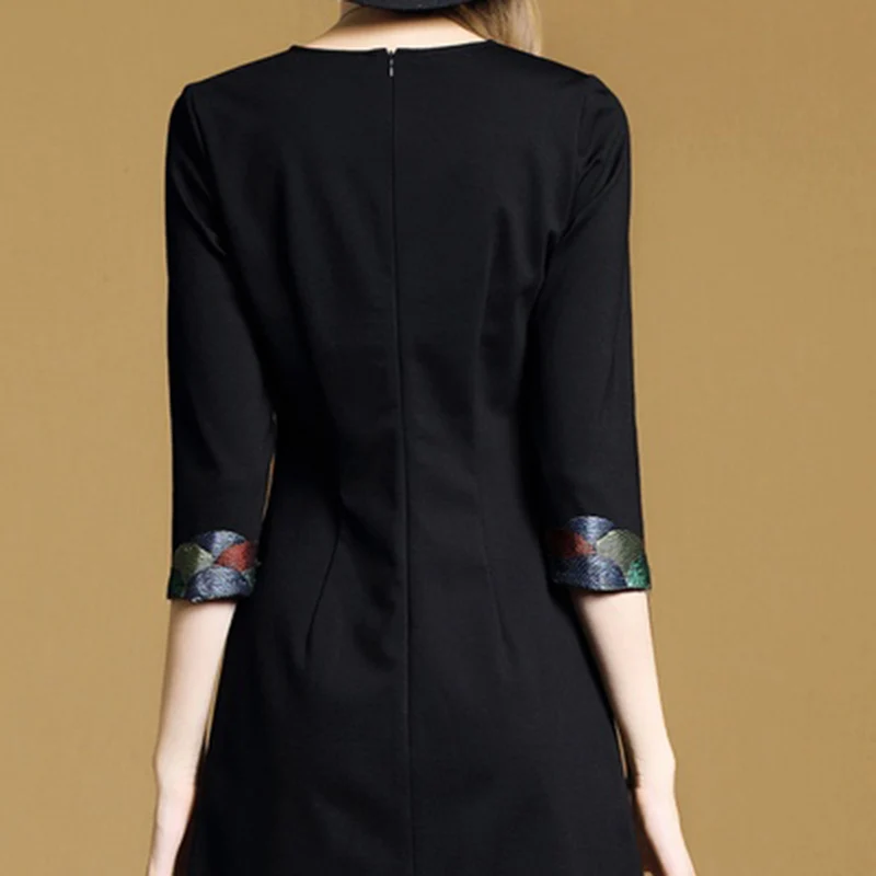 2019 Spring Summer New Women's Office Lady embroidered dress Fashion O-Neck Elegant Slim A word Mini LF1057 | Женская одежда