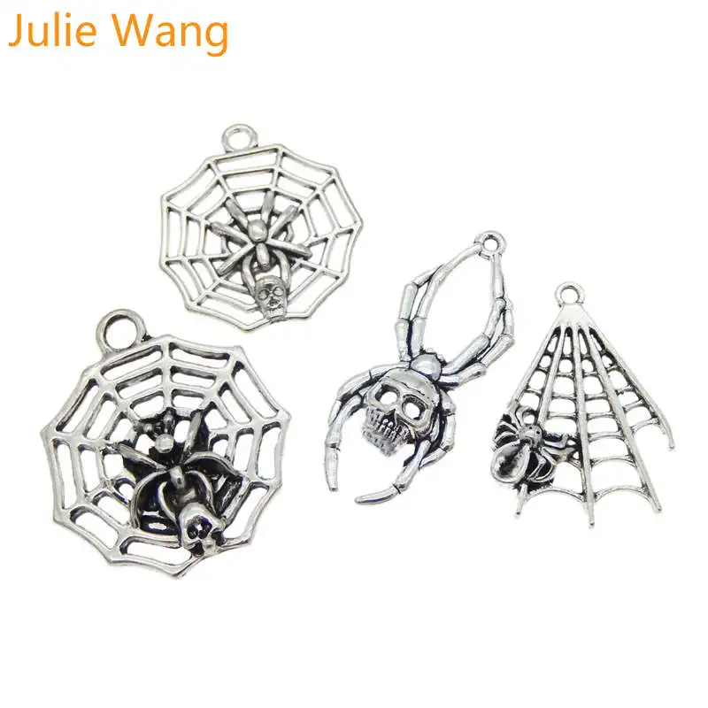 Julie Wang 8 шт. сплав Хэллоуин паук и сетка амулеты антикварный цвет ювелирное