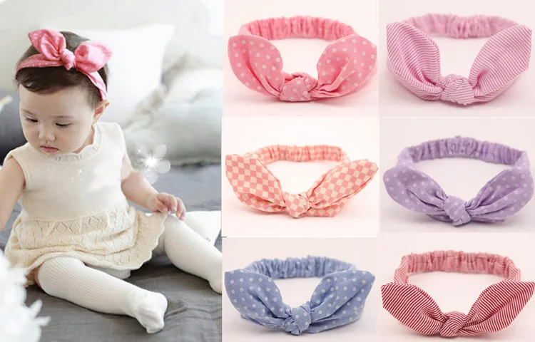 1 pc BabyGirl Headband Infant Toddler Soft Stretch Dot Rabbit Bow Turban Hairband Plaid Head Wrap Hair Accessories | Детская одежда и