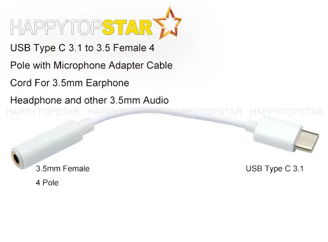 Белый 4 полюсный разъем USB Type C 3 1 5 с поддержкой TRRS и штекером мм для микрофона