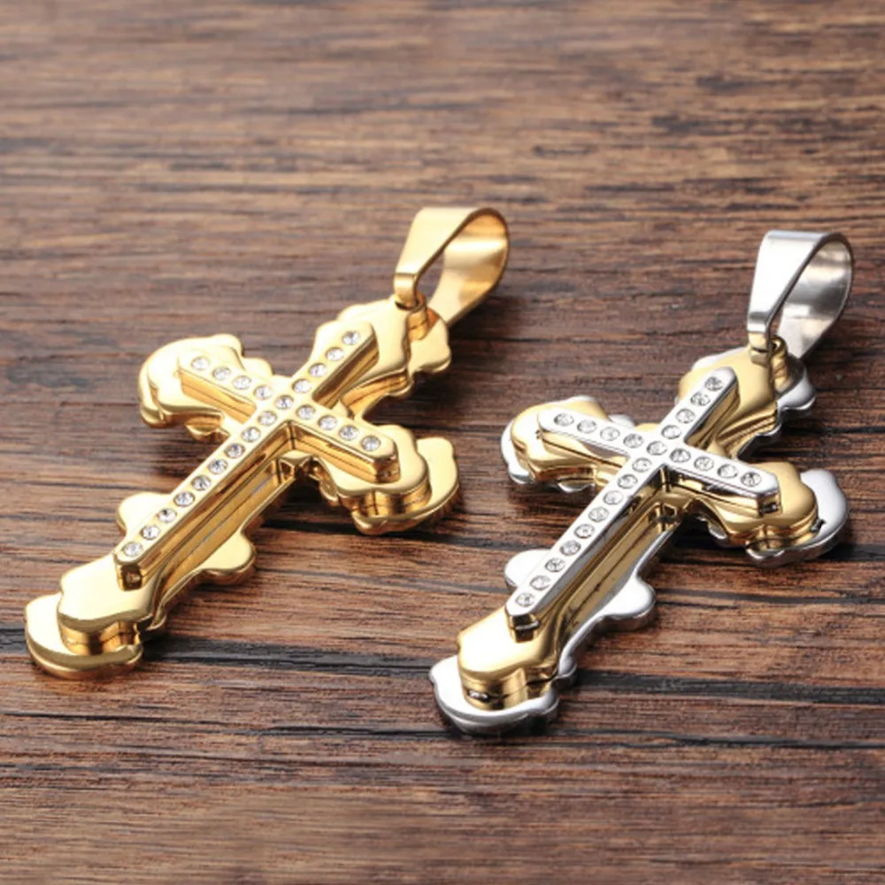 Кулон крест из нержавеющей стали для мужчин и женщин цепочка золотого цвета