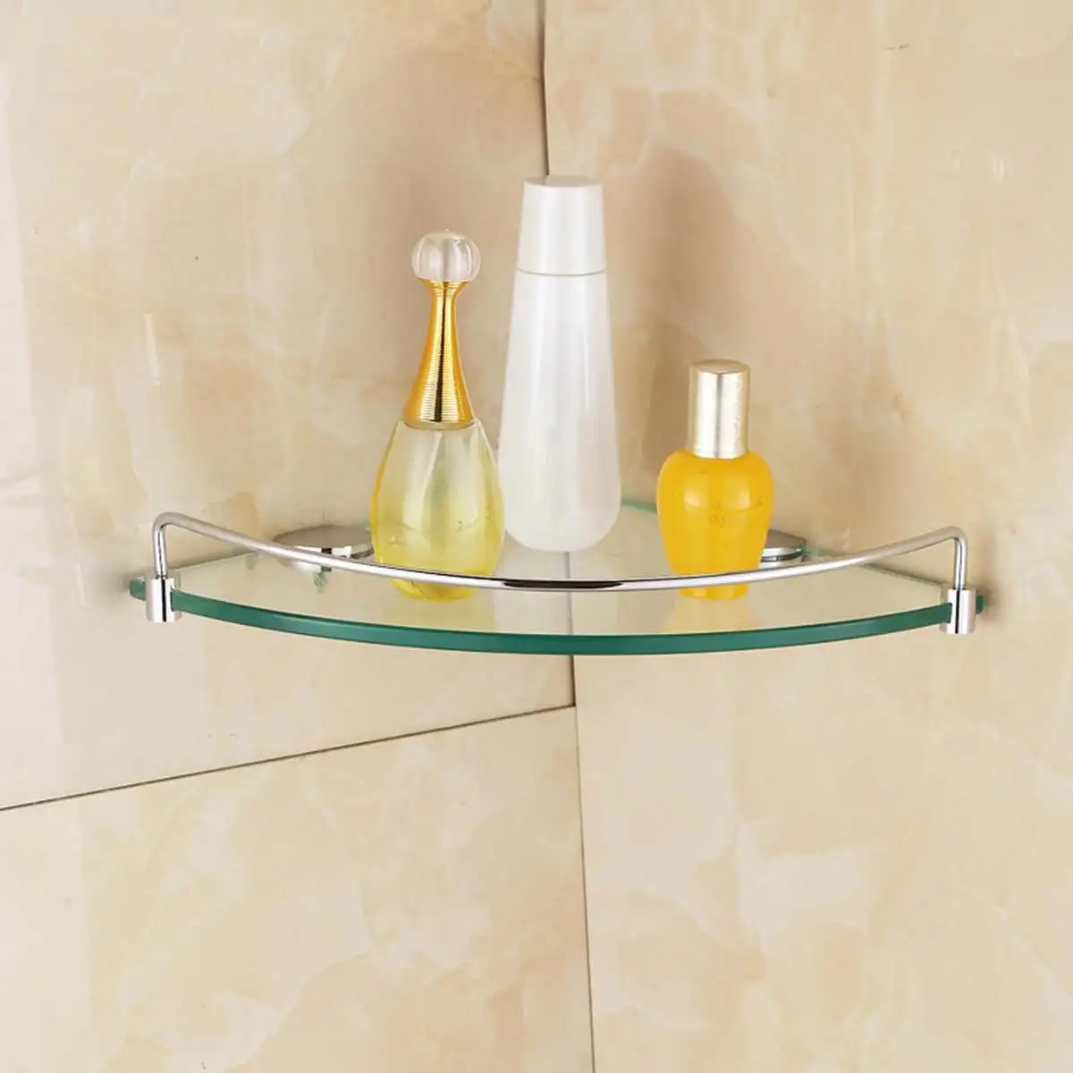 

8mm Bathroom Glass Bath Shower Triangular Shelf Holder Organizer Single Layer Modern Style Glass Bathroom Shelves 24*24*5cm