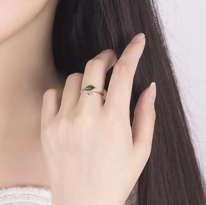 Yiustar Leaf Rings for Women Lovely Green Open Ring Girls Cute Finger Lady Wedding Aniversary Jewelry Anel | Украшения и