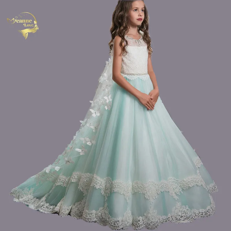 Платье мятно зеленого цвета со съемным плащом вуалью и накидкой детские платья