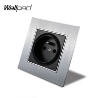 metal french socket with claws back wallpad 8686mm 110v 240v ac silver satin metal panel wall power supply 16a socket