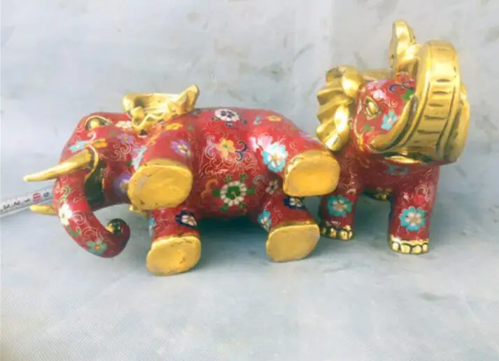 Китайский Бронзовый Медь Cloisonne фэн-шуй слон Благоприятный Статуя Пара | Дом и сад