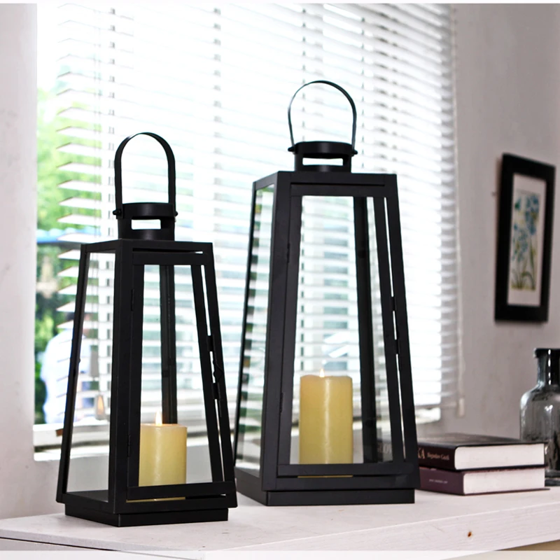 Европейские подсвечники марокканские фонари черный железный стеклянный