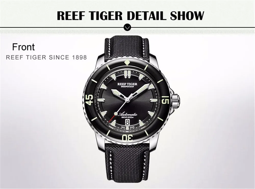 Reef Tiger Brand Casual Fashion Mechanical Deep Waterproof Wristwatch Top Luxury nylon Mens Watches relogio masculino RGA3035
