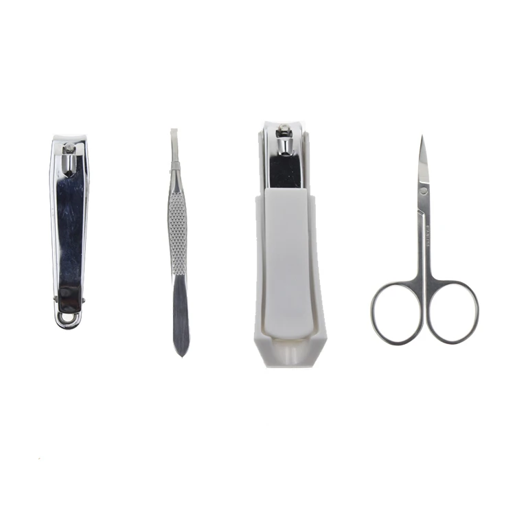 

4 in 1 Stainless Steel Chrome Nail Care Tool Manicure Pedicure Set Kit Include Toenail Clipper Eyebrow Tweezer Scissor