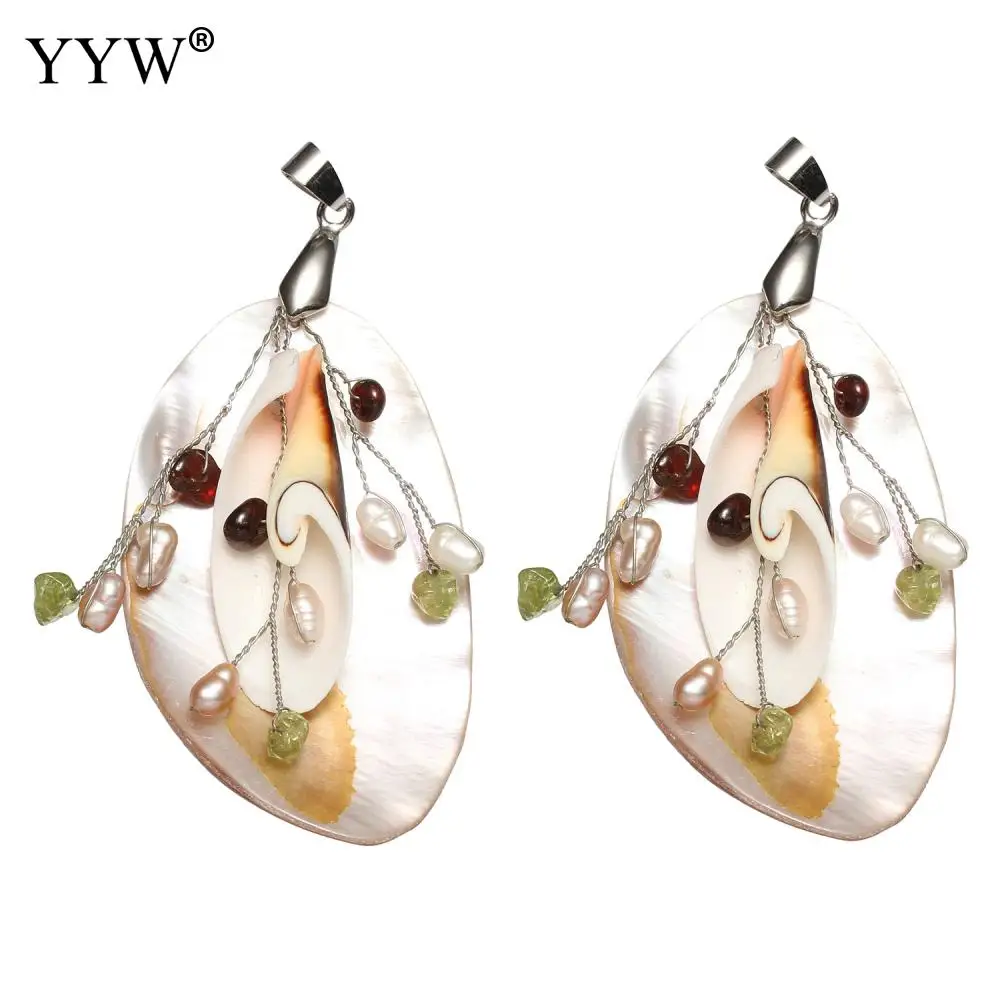 

Natural White Shell Pendants With Peridot Stone & Freshwater Pearl Garnet Approx Sold By Pc 35.5x63.8x16mm Hole 4.5x5 Mm