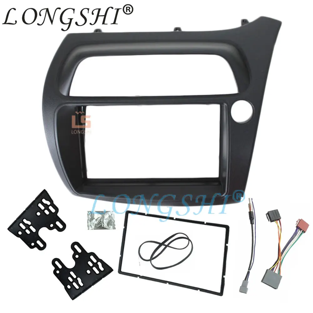 Right Wheel and iso LONGSHI двойной Din фасции для Honda Civic Радио DVD стерео панель тире установка лицевая рамка с проводом жгута антенны 2DIN - Название цвета: Right Wheel and iso