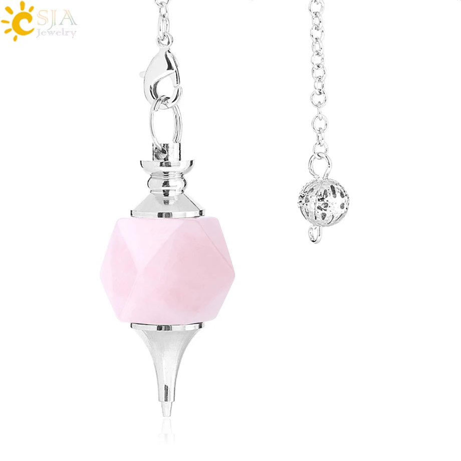 Rose Quartz CSJA многогранная натуральная подвеска в виде каменного маятника для придания гаданий Исцеление розовый кварц белый кристалл кулон для женщин и мужчин ювелирные изделия F771 - Окраска металла: Rose Quartz