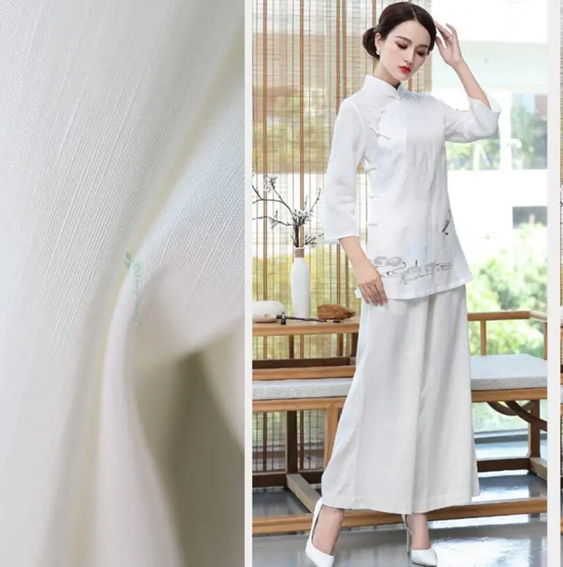 Чистый белый шелк смешанный дупион Hanfu кардиган 70% компонентный светильник