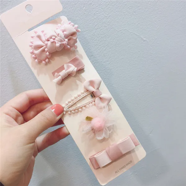 pink set 5 шт./компл. детские шпильки для волос бант зажим для волос принцесса головной убор цветок заколка для волос Веревка детский набор аксессуаров для волос - Цвет: pink set