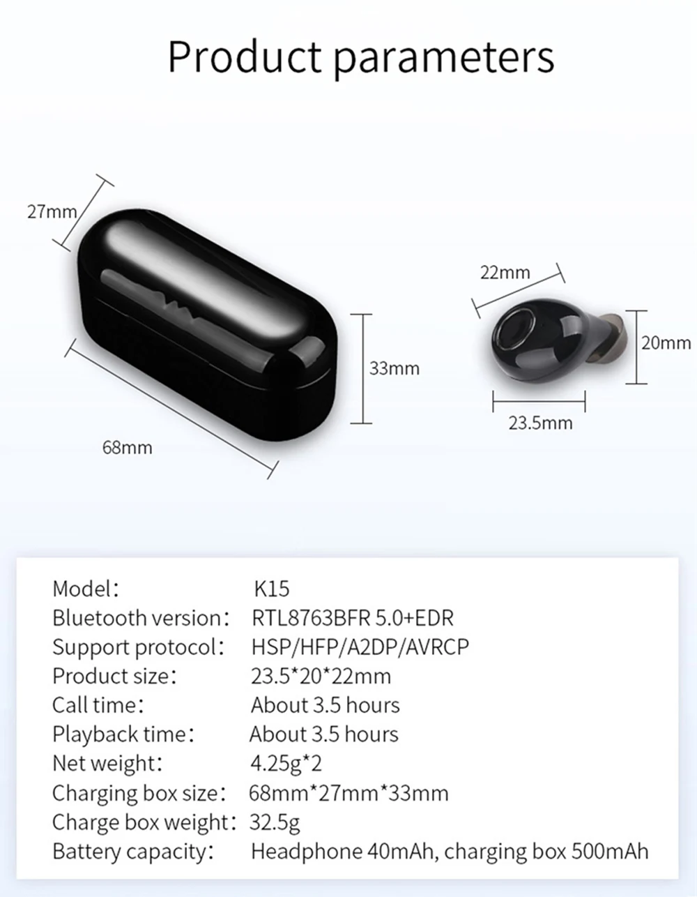 Новинка K15 TWS беспроводная гарнитура Мини Bluetooth 5,0 гарнитура наушники глубокий бас беспроводная гарнитура портативная зарядная коробка Спортивная hea