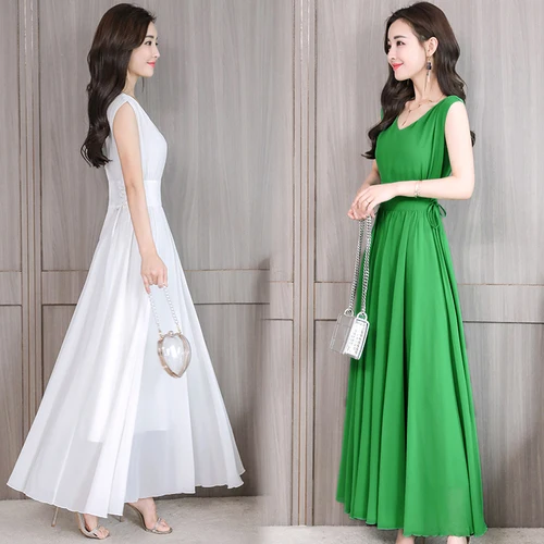 

Stinlicher Plus Size 2019 Sexy V-Neck Women Summer Boho Long Maxi Dress Beach Dresses Pleated Chiffon Dress 898