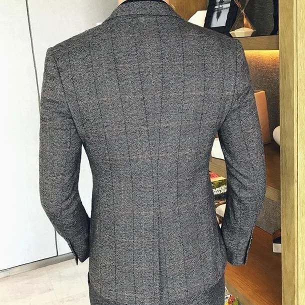 Only blazer Coffee Мужской Клетчатый костюм высокого качества, мужские облегающие клетчатые костюмы, мужские Vintge Terno Masculino Traje Hombre официальные смокинги для выпускного - Цвет: Only blazer Coffee