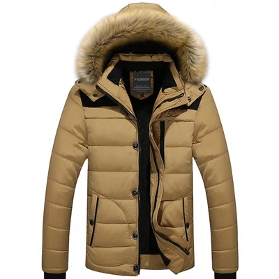 Khaki UNIVOS KUNI мужская хлопковая куртка с меховым теплым капюшоном Soild цвета свободные зимние повседневные брендовые дикие Модные большие размеры 6XL J607 - Цвет: Khaki