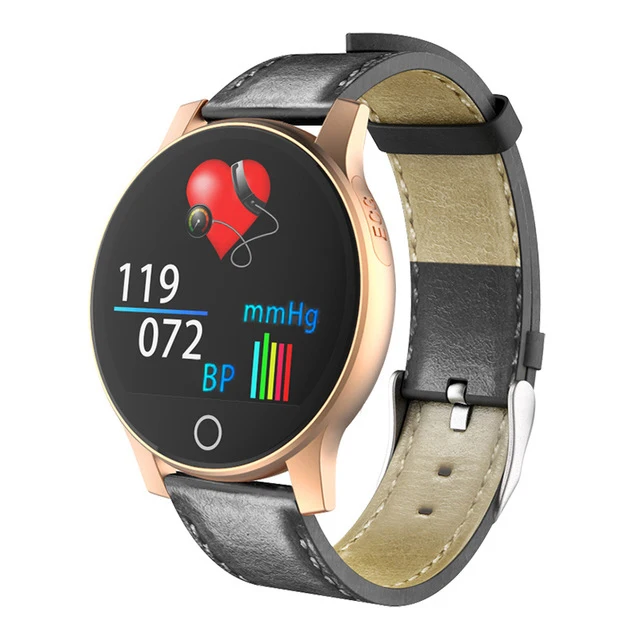 Leather Strap Gold Bluetooth Цифровые Смарт-часы для мужчин и женщин, пульсометр, кровяное давление, цветной экран, умный браслет, водонепроницаемый стальной ремешок, спортивные часы - Цвет: Leather Strap Gold
