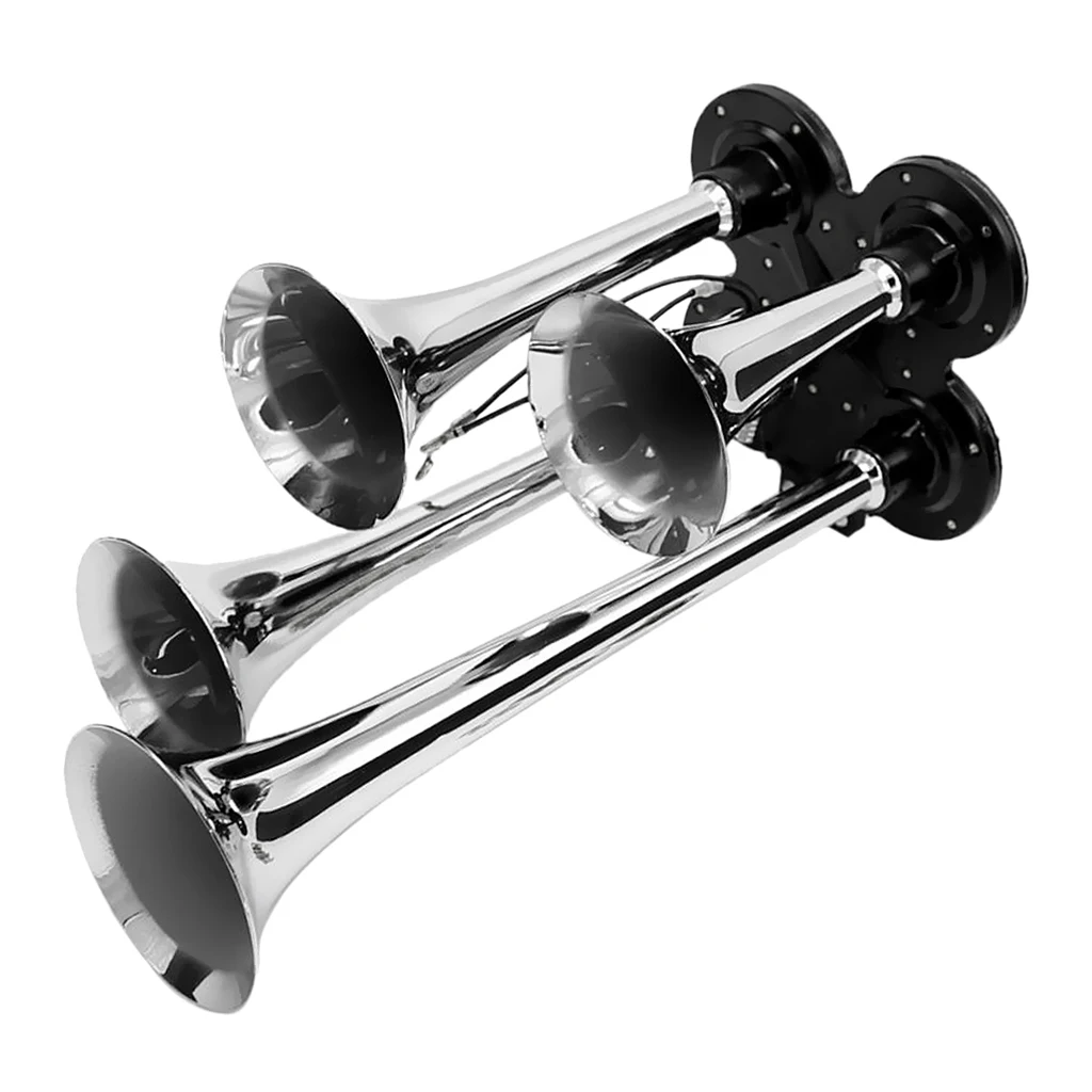 

12V/24V Car Van SUV Boat Motorcycle 4-Trumpet Train Air Horn Kit 150db Loud