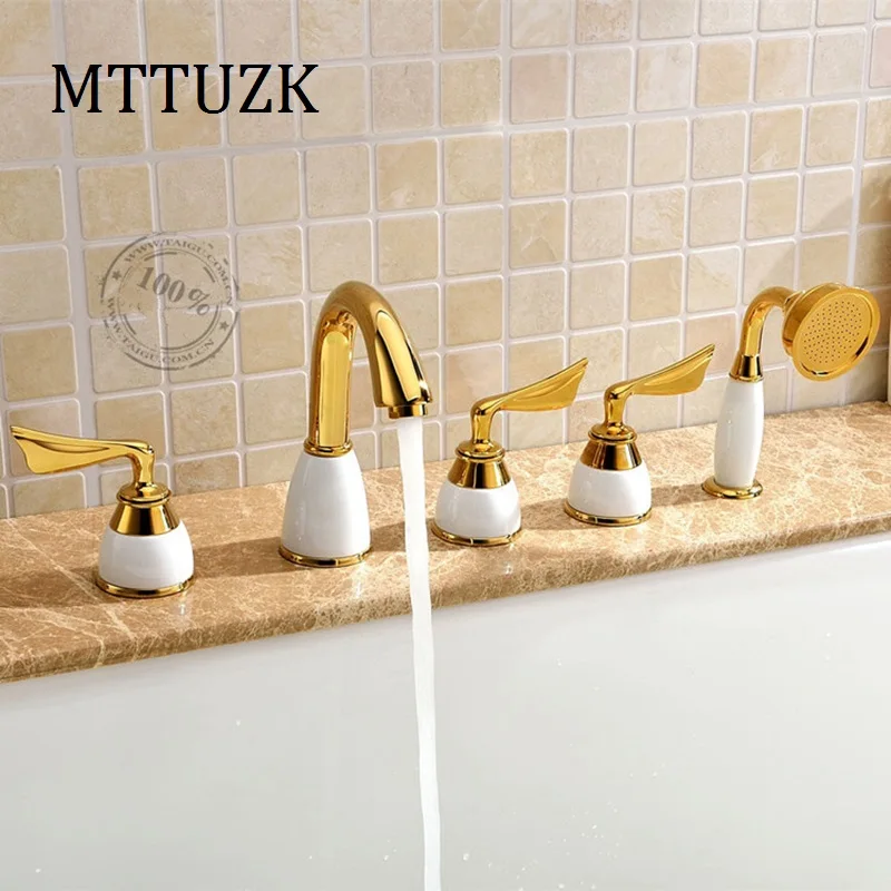 MTTUZK античный латунный золотой смеситель для ванной комнаты из 5 предметов