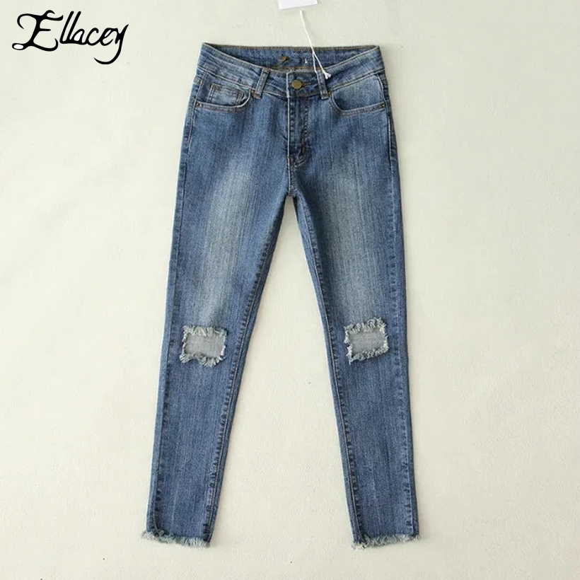 Новинка 2018 года сезон весна лето уличная мода узкие брюки женские рваные джинсы