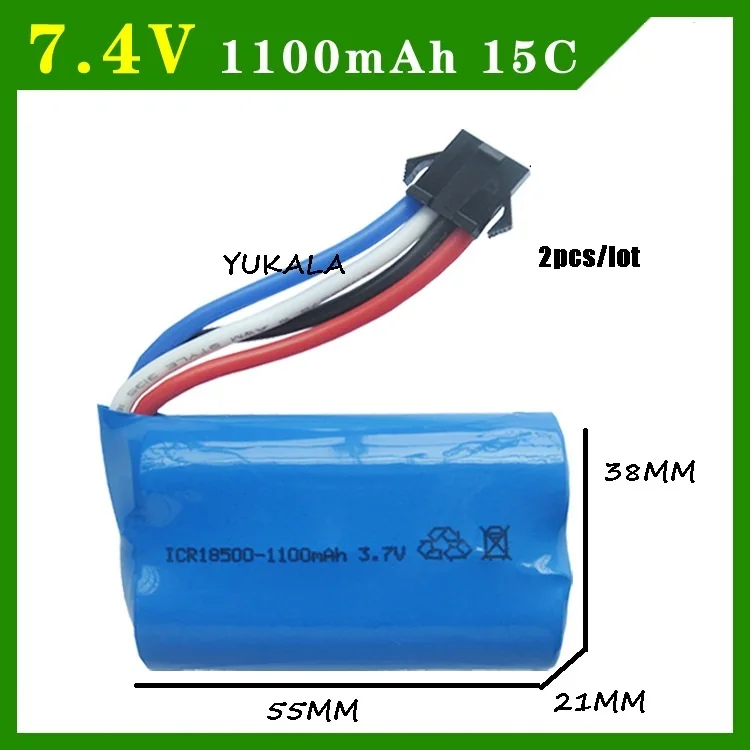 

Lipo battery For UDI 001 UDI001 Huanqi 960 Remote control boat speedboat toy parts 7.4V 1100mAh 18500 2S with SM-4P Plug Battery