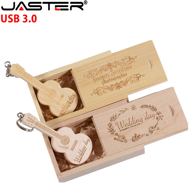JASTER USB 3,0, креативная деревянная гитара и коробка, 4 ГБ, 8 ГБ, 16 ГБ, 32 ГБ, 64 ГБ, USB флеш-накопитель, карта памяти, логотип на заказ, креативные подарки
