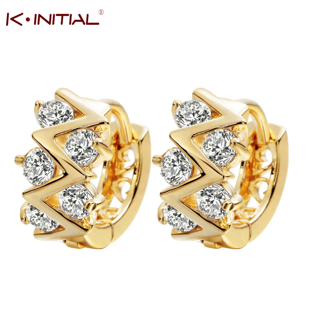 Kinitial 1 пара Позолоченные CZ цирконий хрустальные серьги волна для женщин свадьбы