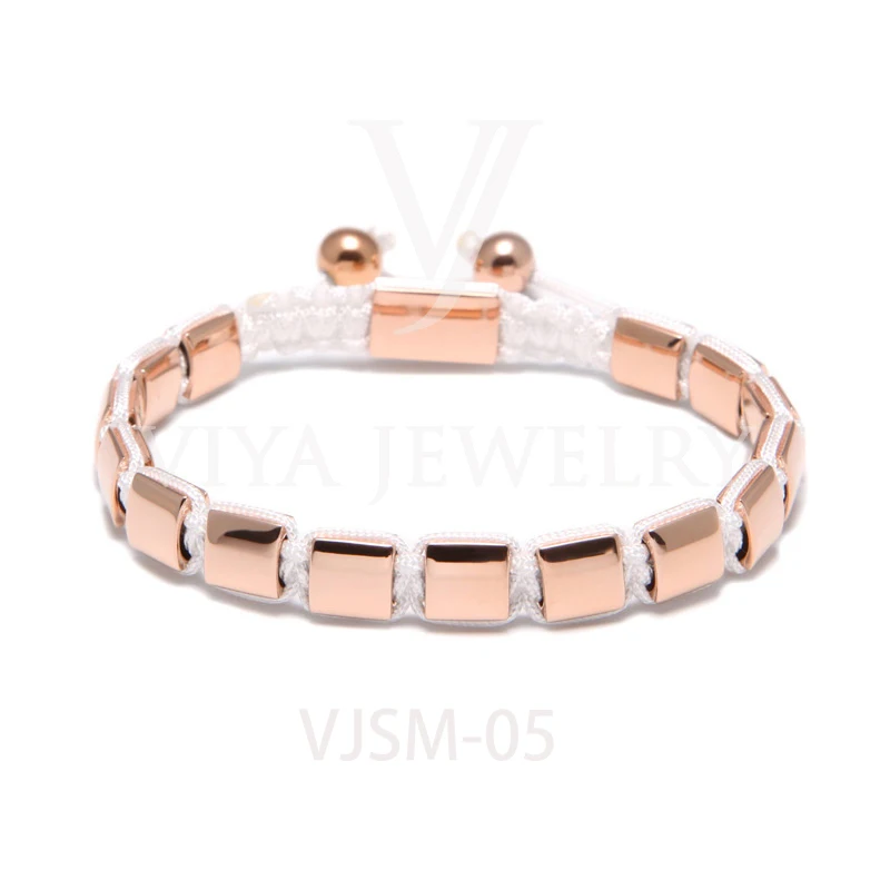 Rose Gold R-01 Мужские/женские стальные ювелирные изделия браслет из нержавеющей стали квадратные оплетенные бусины браслет золотистого цвета квадратный бусины макраме Blacelet - Окраска металла: Rose Gold R-01