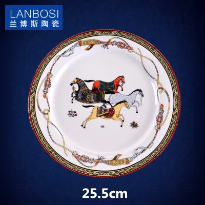 10 inch plate Европейский прекрасный костяной фарфор бегущая лошадь Западный торт тарелка красивая керамическая посуда отель декоративные тарелки для десерта, закуски - Цвет: 10 inch plate