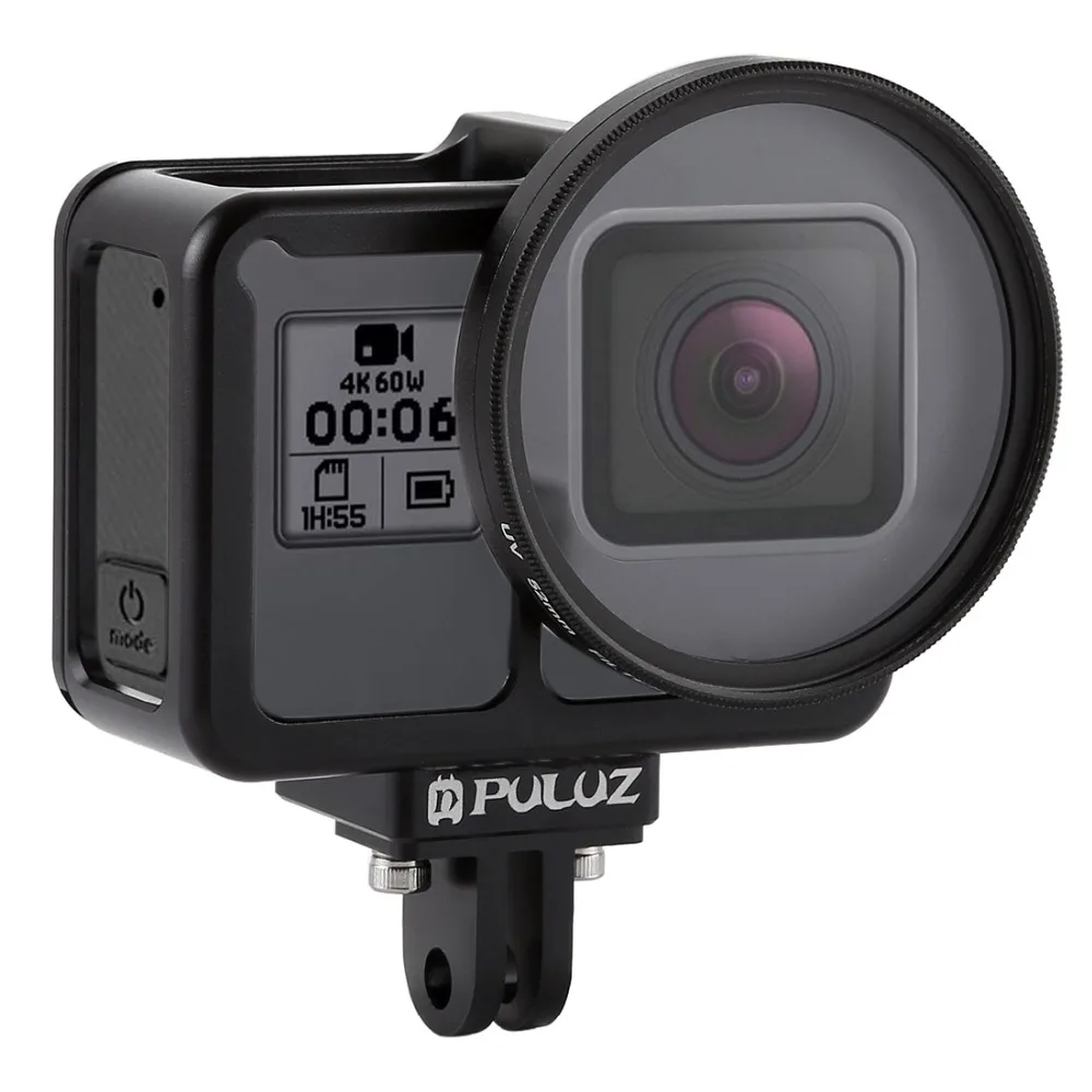 PULUZ Housing Shell CNC Aluminum Alloy Protective Cage Case &amp Insurance Frame 52mm UV Lens for GoPro HERO7 Silver/HERO7 White |