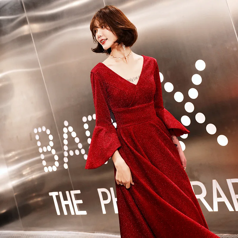 Женское винтажное вечернее платье чонсам элегантное красное с рукавами