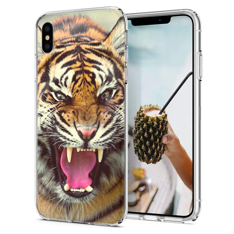 Мягкий чехол для телефона iPhone X 8 7 6 6S Plus XS Max TPU животные тигр Лев окрашенные Чехлы