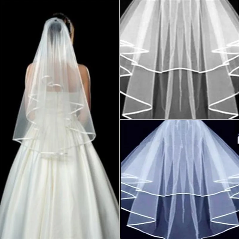 Фата свадебная двухслойная с атласной каймой и гребнем|wedding bridal|bridal weddingbridal comb |