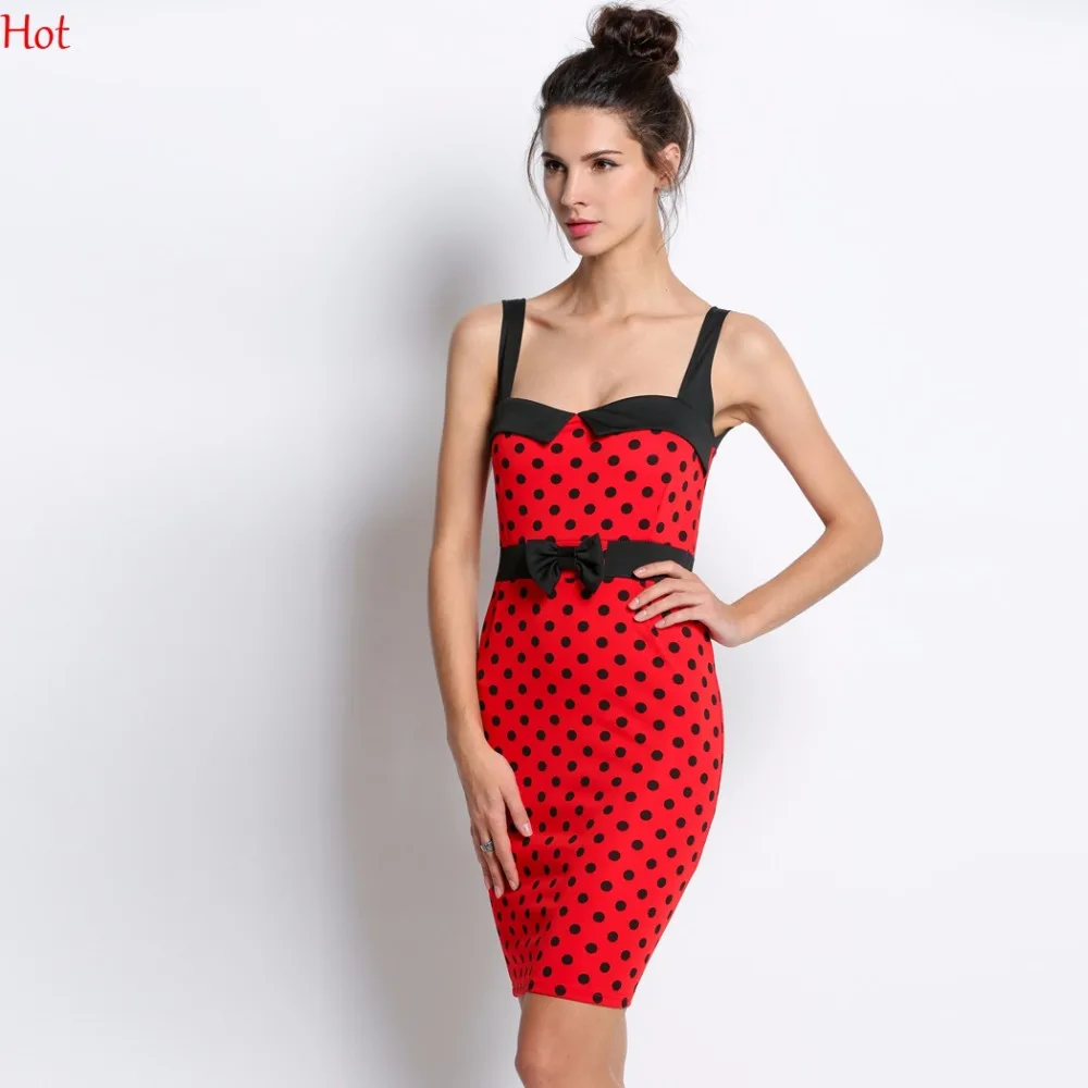 Женские Ретро Платья для женщин рокабилли Bodycon платье в горошек с принтом плюс