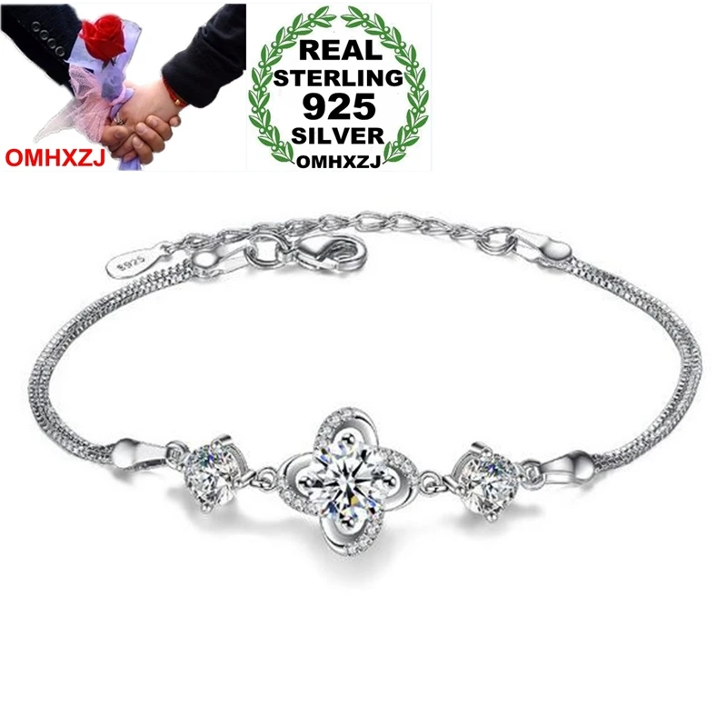 

OMHXZJ Wholesale Sweet Fashion Woman Girl Wedding Gift Plum Blossom White Purple Zircon 925 Sterling Silver Bracelet Bangle SZ85