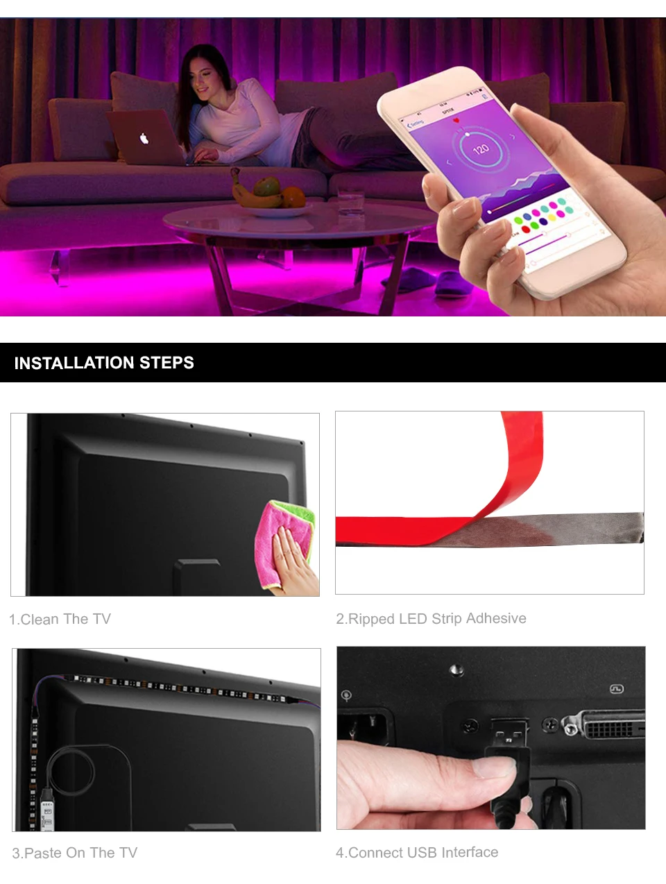 DC5V Ambi светильник комплект USB Светодиодная лента подсветка WS2812B RGB HDTV монитор ПК экран фоновый Светильник Цвет Мечты Пиксельная лента 1 м 2 м 3 м