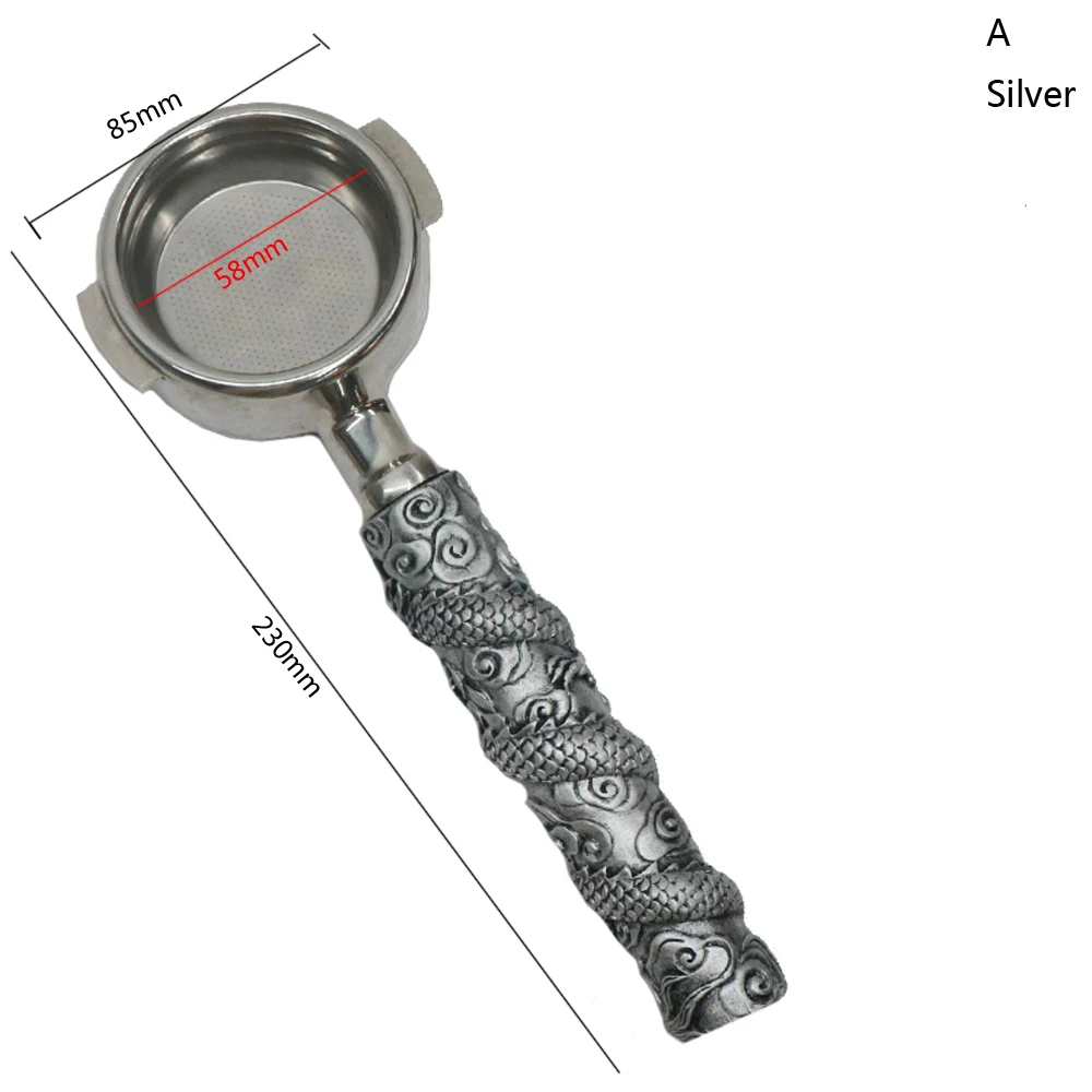 Silver Полуавтоматическая ручка для кофейного фильтра, универсальная 58 мм, коммерческие Итальянские аксессуары, цельная деревянная ручка без дна - Цвет: Silver