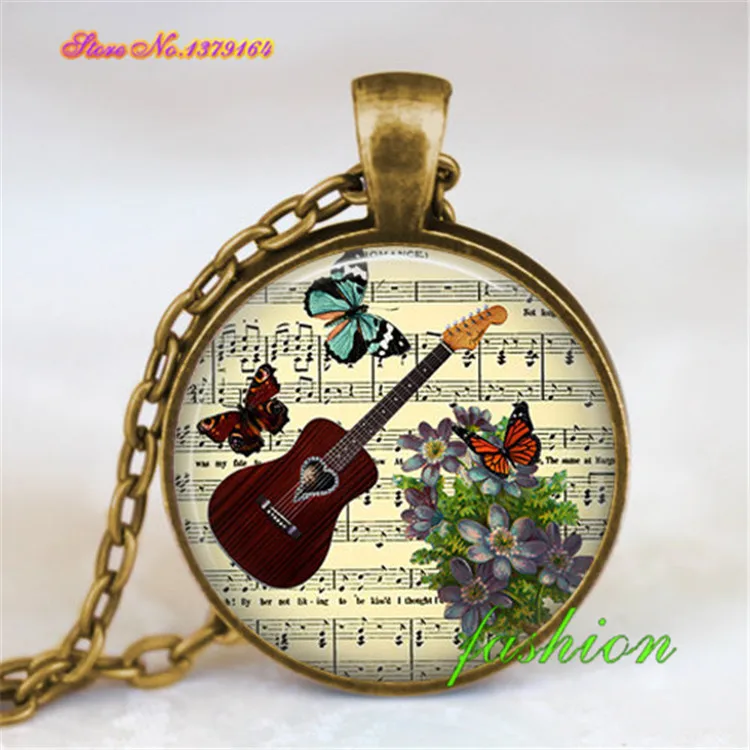 Guitar necklace vintage guitar jewelry pendant music notes handmade player gift | Украшения и аксессуары