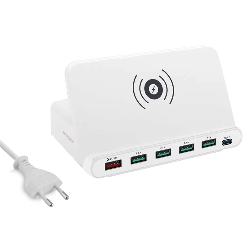 Европейский Союз (ЕС) STOD Мульти USB порт Беспроводное зарядное устройство 60 Вт зарядная станция Быстрая зарядка 3,0 держатель для iPhone X samsung huawei Nexus Mi адаптер - Тип штекера: Европейский Союз (ЕС)