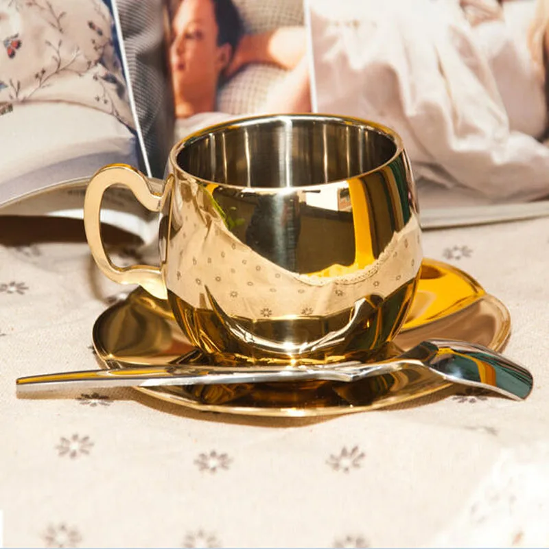 Женская кофейная чашка с двойными стенками в европейском стиле набор золотого