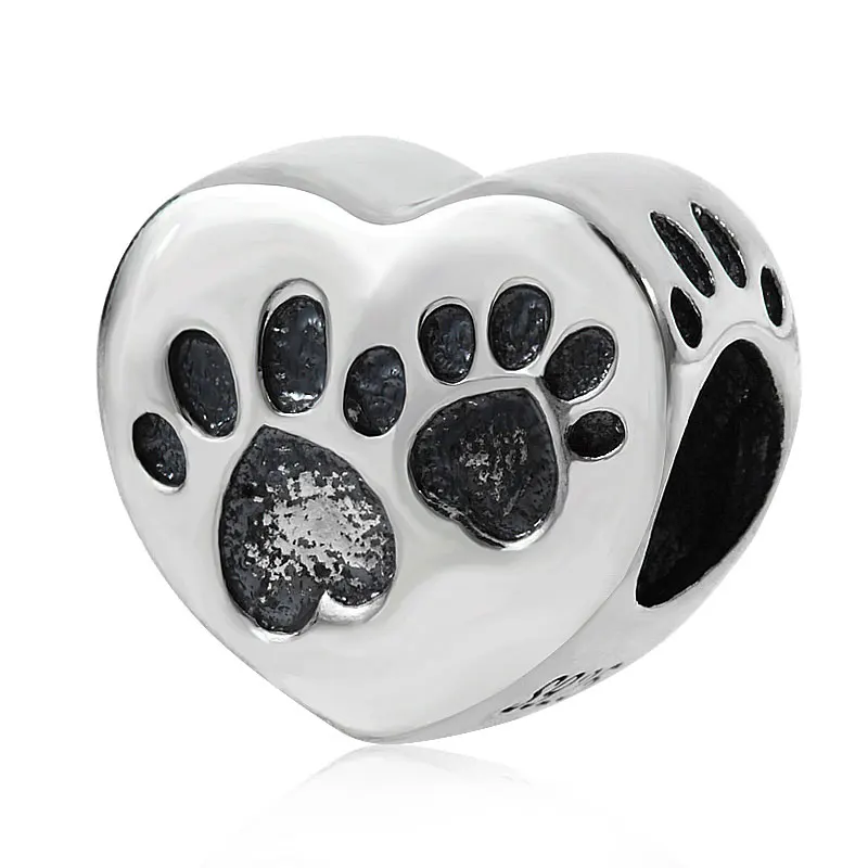 09 Soulbead Fit Pandora талисманы Серебро 925 стерлингового серебра собака подвеска с принтом в виде Лапы Pet Pawprint бусины браслет - Цвет: 09