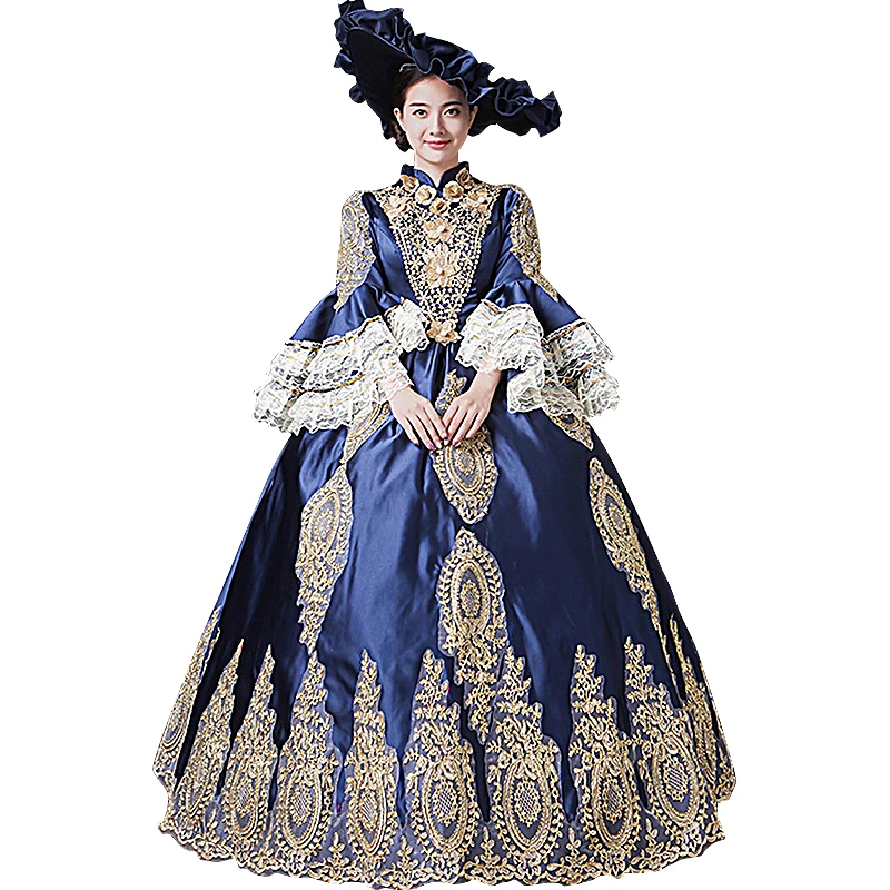 Темно синий в готическом стиле платье викторианском времен периода Rococo Belle