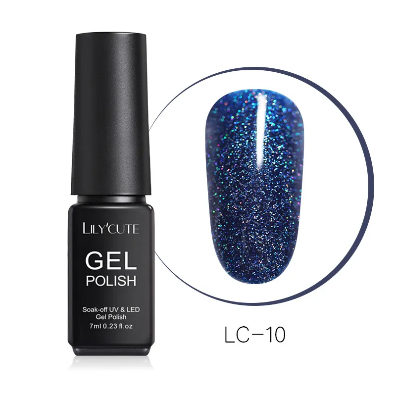 LC-holographic-10 LILYCUTE, 7 мл, блестящий УФ-Гель-лак, розовый, цветной, блестящий, долговечный, из натуральной смолы, замачивается, Гель-лак для ногтей, дизайн - Цвет: LC-holographic-10